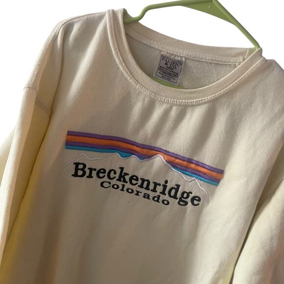 Pacific Co. Ribbed Crewneck Sweatshirt Yellow Size Medium Breckenridge Colorado - Picture 2 of 4